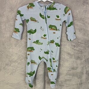 Tullabee Baby Pajamas Footed Sleepers 0-3M Light Blue Alligator Print Bamboo